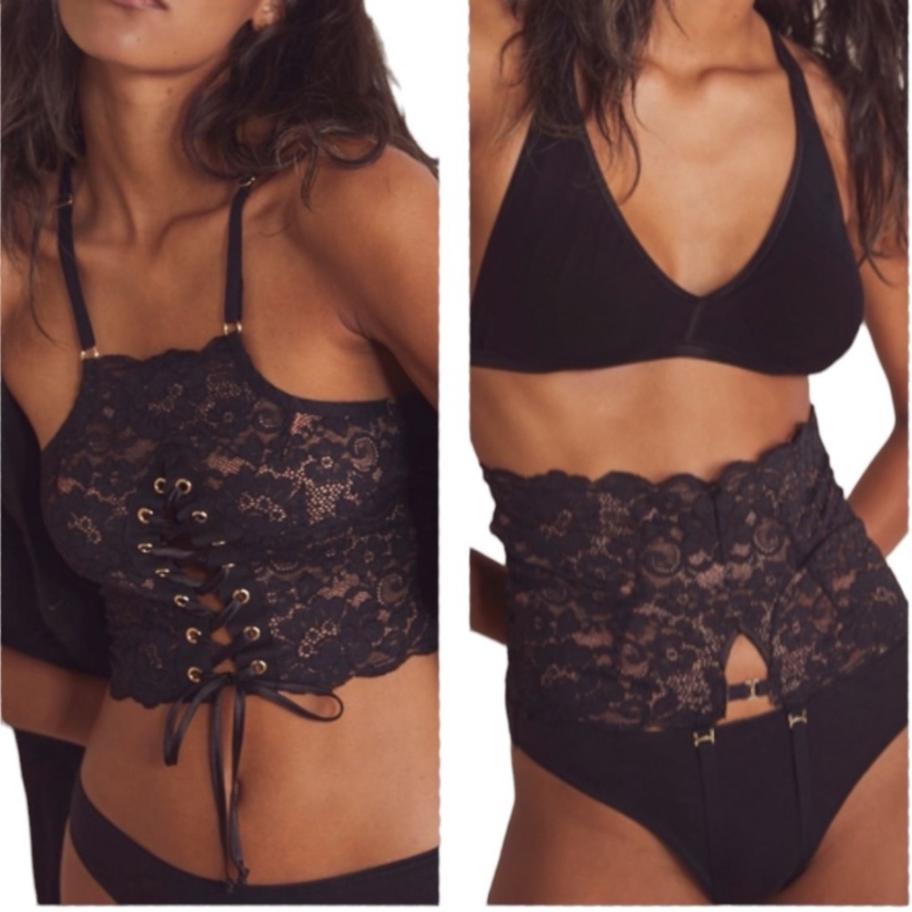 Free People Black Lace Intimates Set